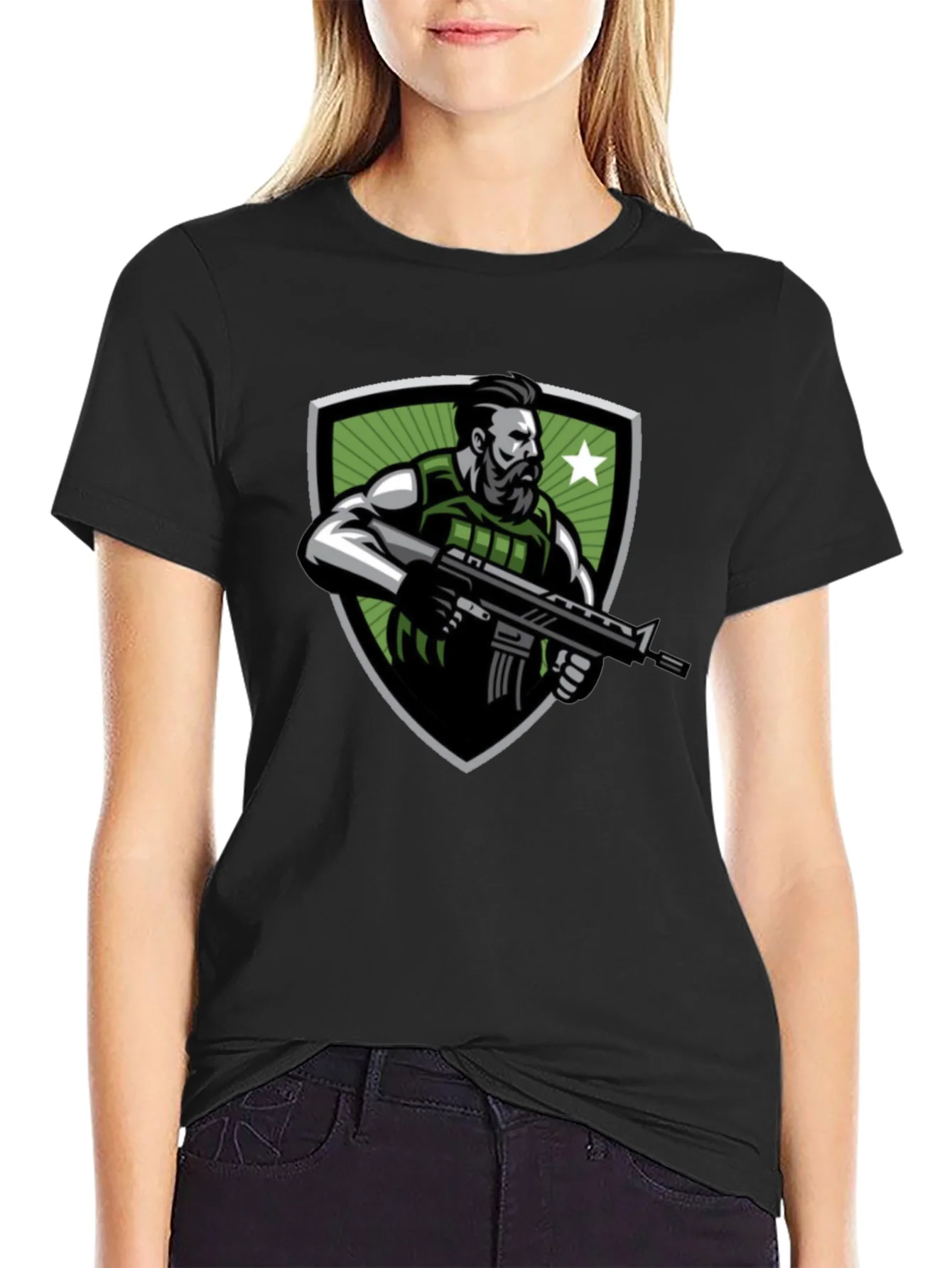 Tactical Soldier Graphic Tee - Black