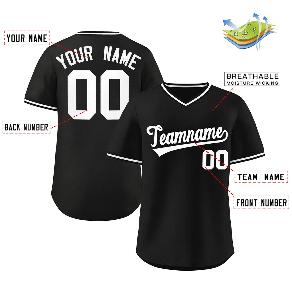 Custom Black White Classic Style Outdoor Authentic Pullover Softball Jersey