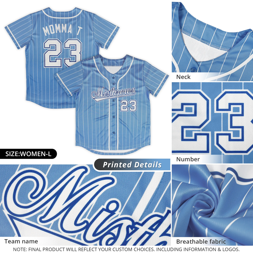 Custom Light Blue White Stripe Fashion Design Full Button Authentic Baseball Jersey