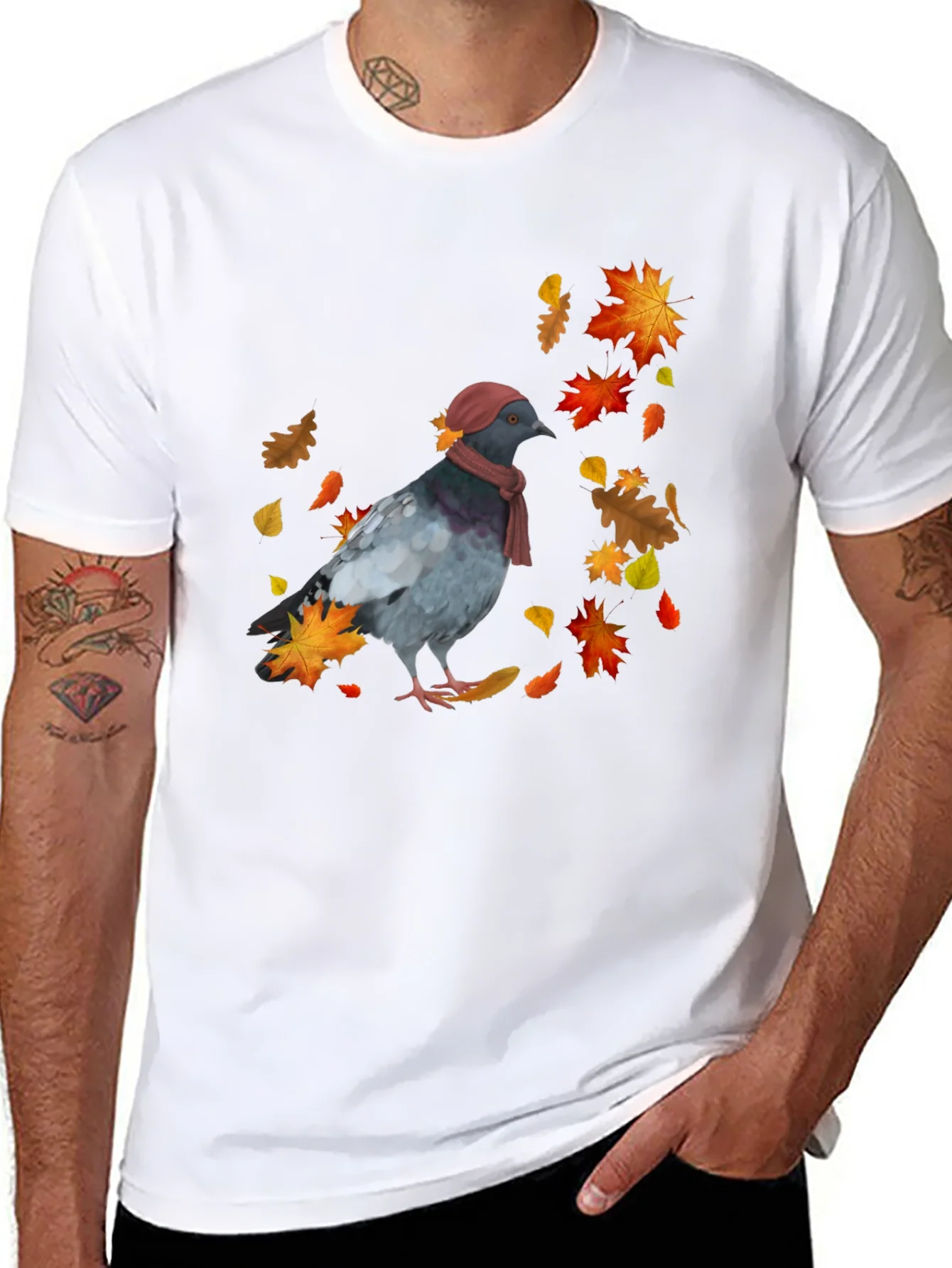 Pigeon Fall T-Shirt - Autumn Bird Tee